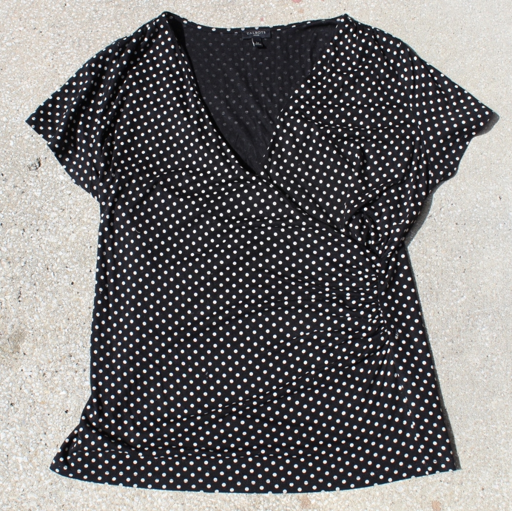 Talbots Black & White Polka Dot Short Slee…